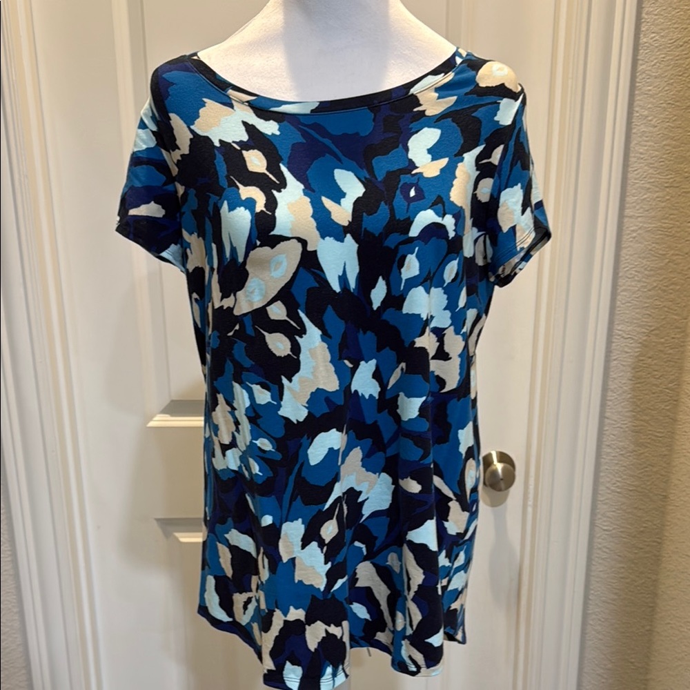 Chico’s Zenergy  Blue Black Tan Women's Top Tee size 1